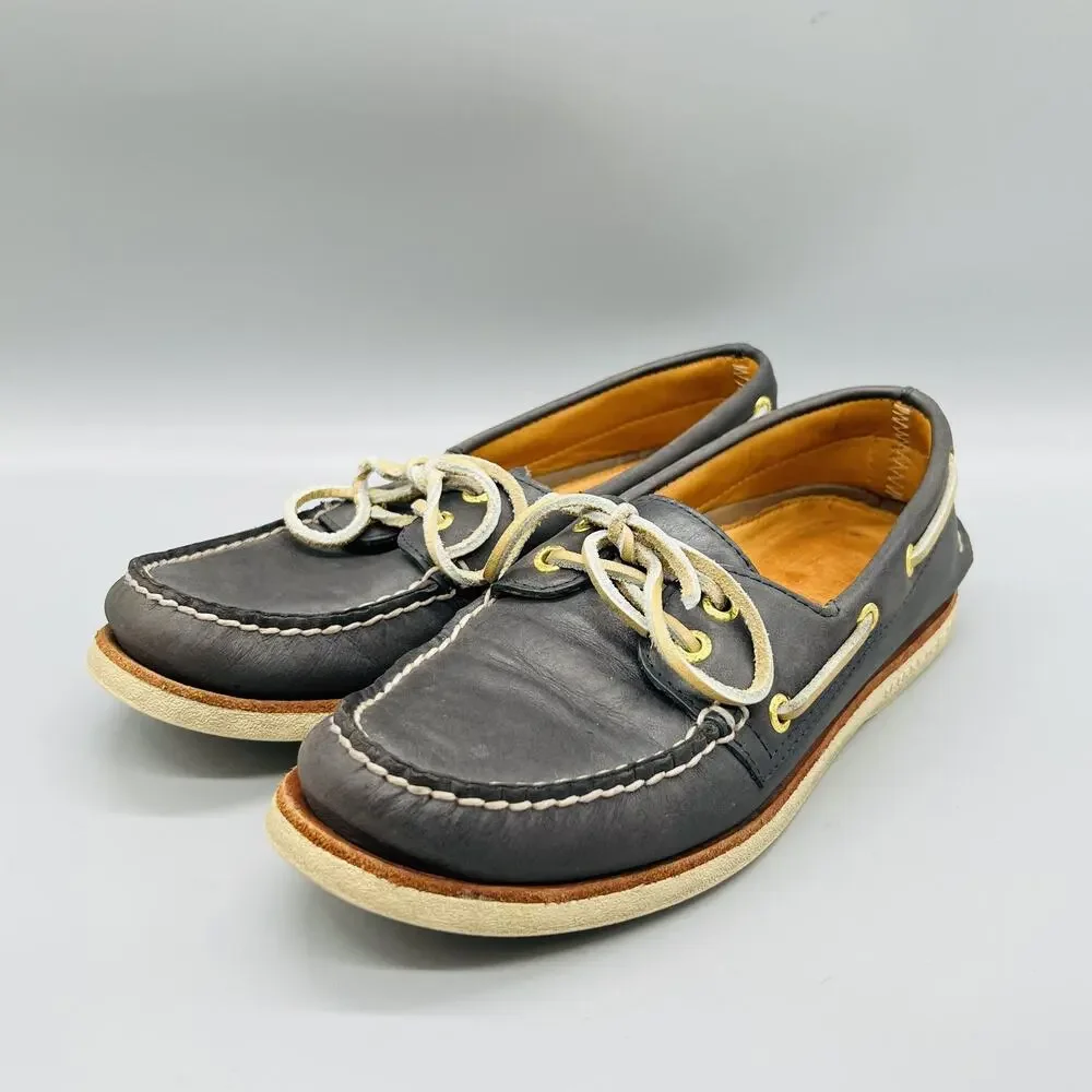 Sperry Shoes Men 7 Blue Leather Top Sider Gold Cup 2 Eye Boat Deck Flats Slip On